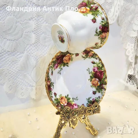 Единична чаша с чинийка, Royal Albert Old County Roses, снимка 5 - Чаши - 49435250