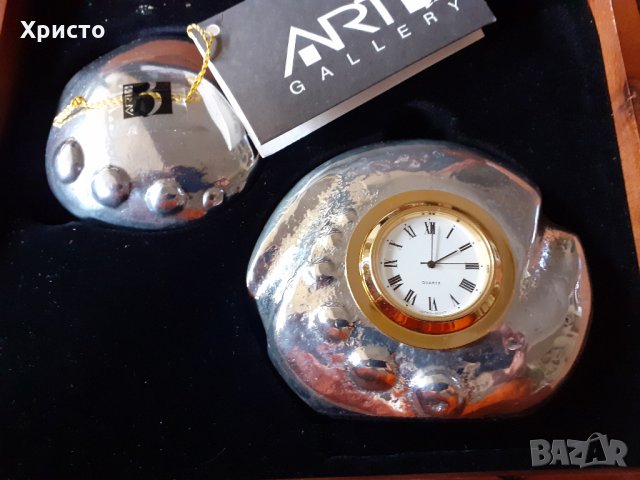 часовник и преспапие дизайнерски ръчна изработка, антикварен уникат, АRT GALLERY, снимка 2 - Антикварни и старинни предмети - 31629278