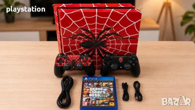 Лимитиран PlayStation 4 (Spider-Man Edition) 500GB + 2 НОВИ джойстика и GTA V, снимка 2 - PlayStation конзоли - 55779122