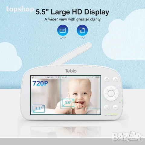 Бебефон Teble с камера и нощно виждане, 5,5” HD видео, 5000mAh, 2-посочно аудио, VOX, 300M обхват., снимка 8 - Бебефони - 50529225