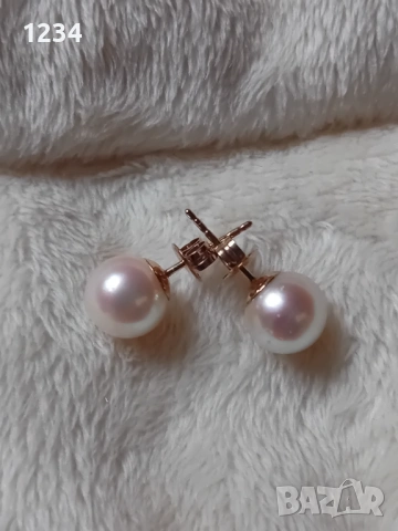 Златни обеци с перли 9 мм., снимка 3 - Обеци - 54016962