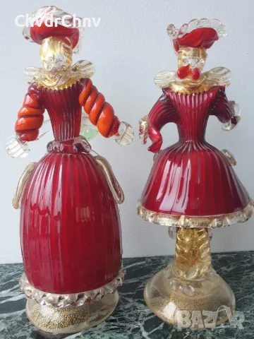 Murano стъкло статуетки 21см/2бр Мурано стари венециански стъклени фигури/танцьори-злато, снимка 2 - Статуетки - 50372542