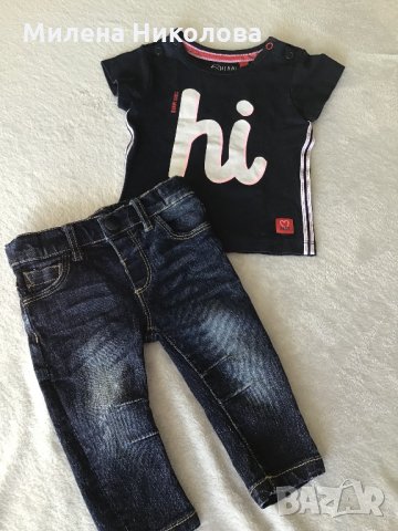 Дънки и тениска 6м, снимка 1 - Комплекти за бебе - 34100385