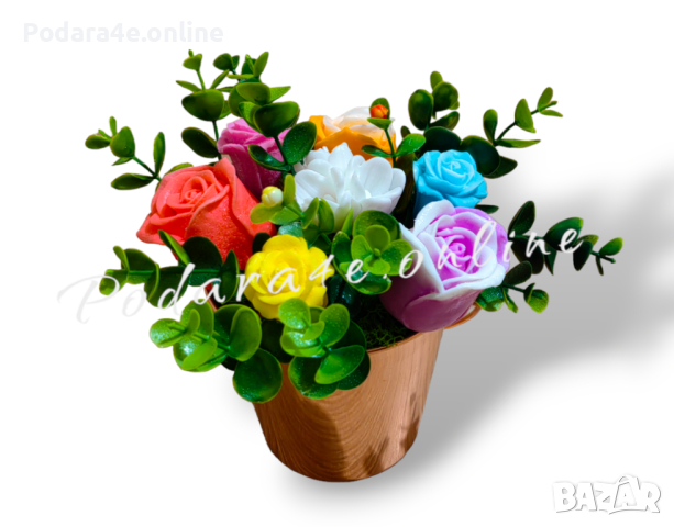 Букет от ароматни сапунени цветя в стилна метална кофичка Подходящ подарък за Осми Март, снимка 4 - Подаръци за рожден ден - 44624155