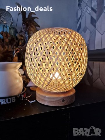 Нова Нощна настолна лампа от Бамбуков абажур Спалня Трапезария Парти Градина, снимка 7 - Настолни лампи - 42395254