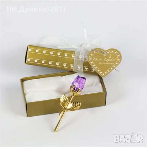 Кристална позлатена  роза в луксозна подаръчна кутия, снимка 4 - Подаръци за жени - 36733935
