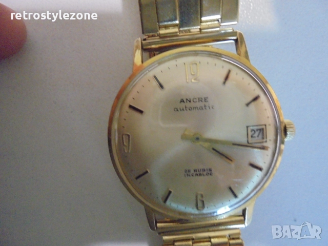 № 8374 Стар часовник ANCRE – Automatic, позлатен, 25 Rubis Incabloc  , снимка 2 - Антикварни и старинни предмети - 52458035