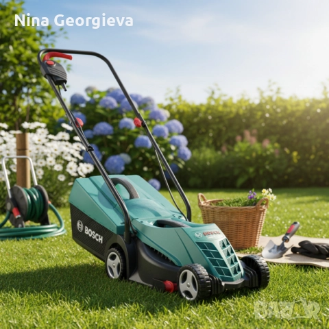 Електрическа косачка Bosch Rotak 32 - 1200W с GrassCombs, коси до самия ръб, кош 31 л, снимка 2 - Градинска техника - 51997639