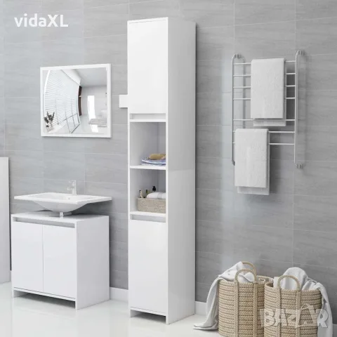 vidaXL Шкаф за баня, бял, 30x30x183,5 см, ПДЧ, снимка 2 - Шкафове - 56147859