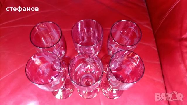 Разкошни чаши, калиево стъкло, ръчна гравюра, столче, 11 бр, снимка 8 - Чаши - 51142459