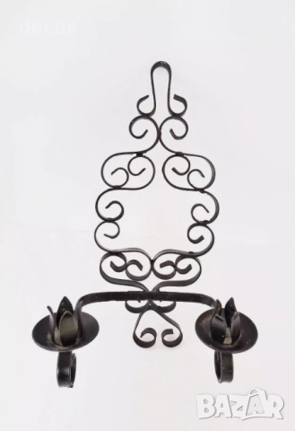 Винтидж свещник от ковано желязо, ръчно кован – за две свещи