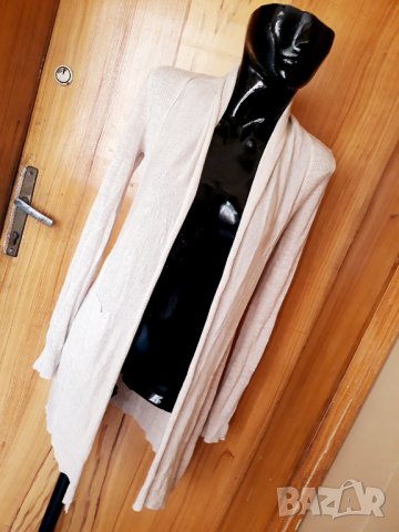 Бледо бежова тънка дълга отворена жилетка плетиво С, снимка 1