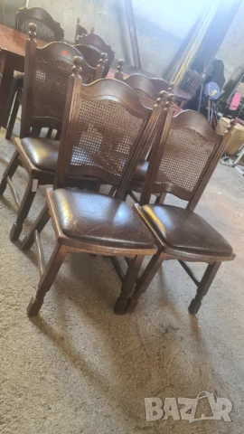 дървен стол с ратан и кожа внос от Европа, снимка 2 - Столове - 50681062
