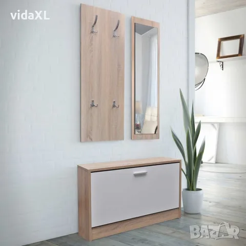 vidaXL 3-в-1 комплект дървен шкаф за обувки, дъб и бяло, снимка 2 - Шкафове - 56146348