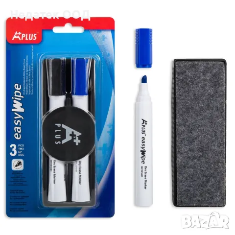 Комплект, За бяла дъска, Маркери и гъба, 3 бр.