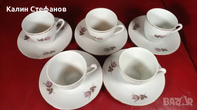 Български порцеланови чашки с чинийките си за кафе по 5 бр, снимка 6 - Чаши - 55852598