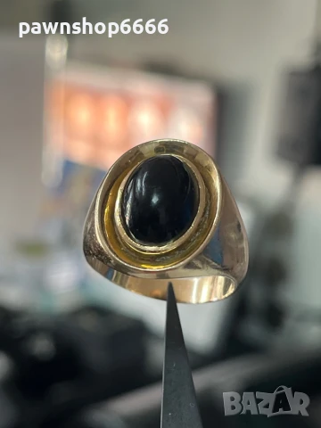 Златен пръстен 14 карата ръчна изработка с черен оникс, снимка 6 - Пръстени - 50653300