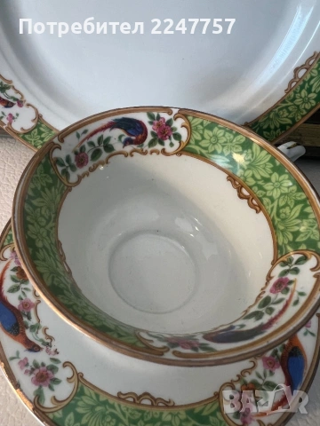 Троен сет порцелан райски птици, снимка 2 - Антикварни и старинни предмети - 54179526