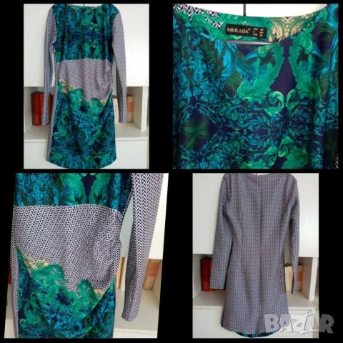 Рокля в синьозелено и сиво 