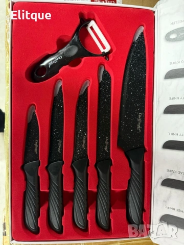 Комплект кухненски н о ж о в е Cheffinger MB09 – 6 части с мраморно покритие и магнитна кутия, снимка 9 - Други - 53262725