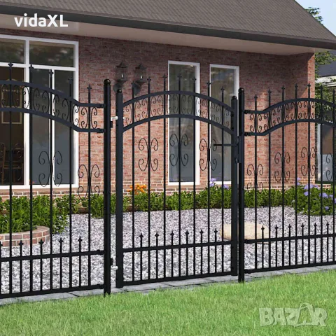 vidaXL Оградна порта KAMPEN с връх, черна, 103x125 см, стомана, снимка 2 - Огради и мрежи - 56146087