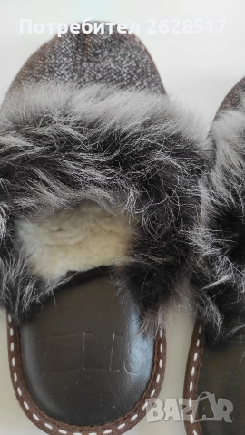Дамски пантофи с вълна и естествен косъм номер 38, снимка 2 - Пантофи - 52774174