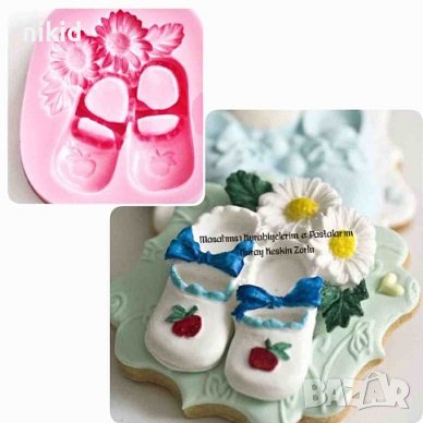 Детски бебешки обувки пантофки на слънчогледи силиконов молд форма за украса торта с фондан шоколад , снимка 2 - Форми - 22750095