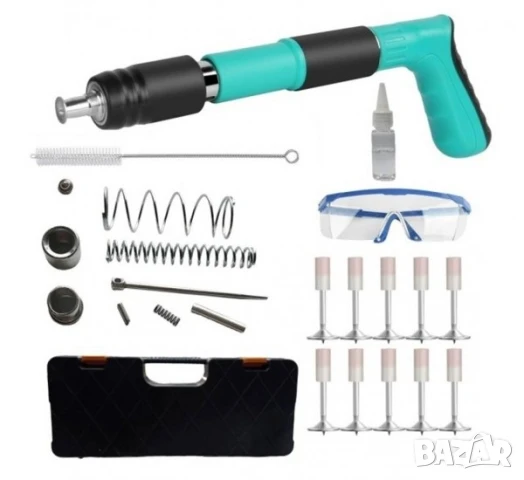 Пистолет за забиване на пирони Louis Yartton, пирони с заряд, пневматичен, зелен, Ф7,3x25mm, к-т, снимка 2 - Други инструменти - 51062372