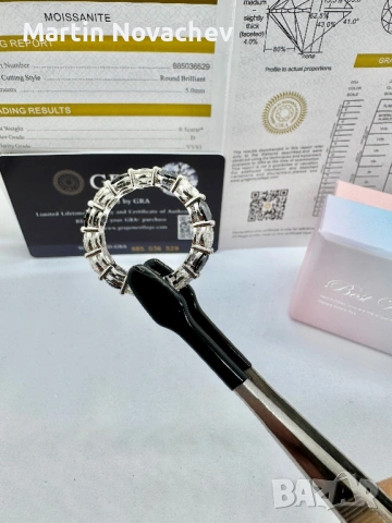 Сребърен пръстен с мойсанит (Диамант) 7.5 карата, снимка 10 - Пръстени - 54343490