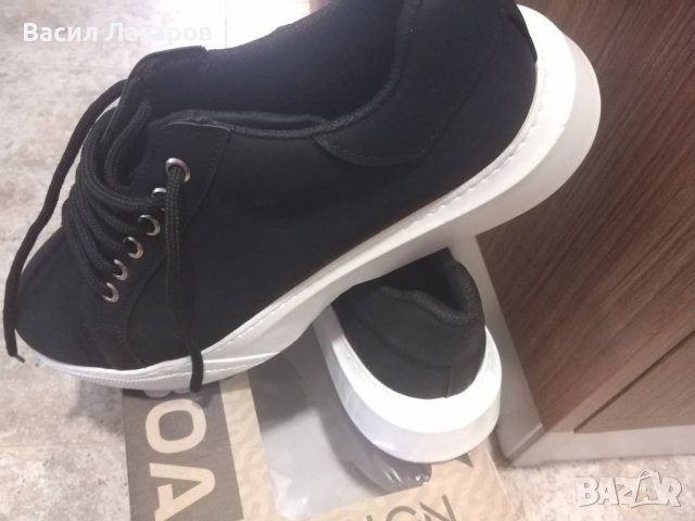      Мъжки спортни обувки в черен цвят, с висока бяла подметка и черни връзки - РАЗПРОДАЖБА!!!     , снимка 4 - Спортни обувки - 38293602