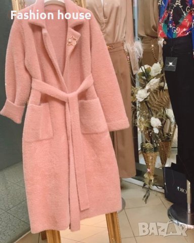 Розово палто ангора мохер кашмир, снимка 1 - Палта, манта - 39862743