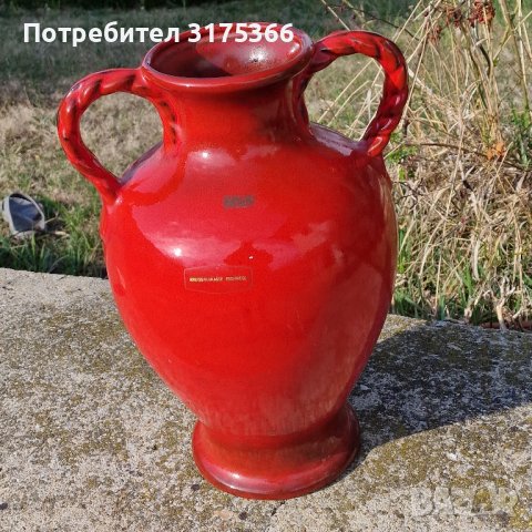 Немска изящна ръчно изработена и оцветена керамична ваза делва, снимка 3 - Декорация за дома - 44351698