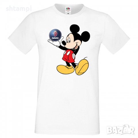 Мъжка тениска Mickey Mouse SAAB Подарък,Изненада,Рожден ден, снимка 9 - Тениски - 36577526