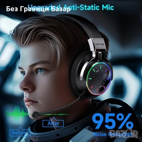 Нов Геймърски хедсет безжичен 60ч батерия, шумопотискане, RGB, PS5/PC, снимка 4 - Bluetooth слушалки - 52502828