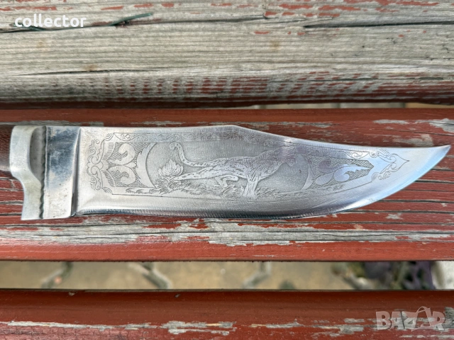 Руски ловен нож с богато гравирано острие. №7977, снимка 2 - Колекции - 53900660