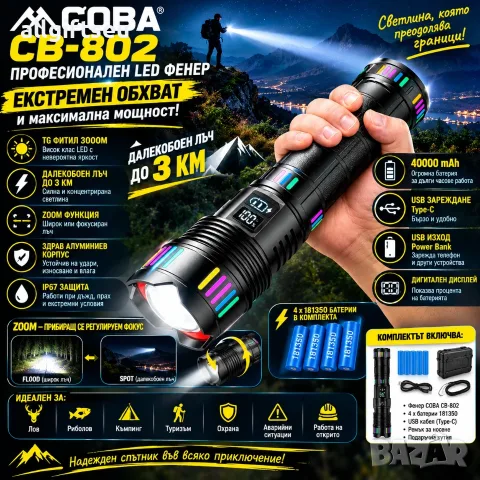 LED мощен фенер COBA CB-802