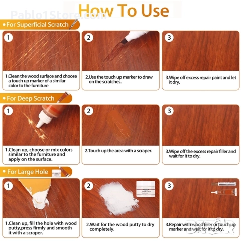 Комплект за ремонт на ламинат KMEIVOL, 42 броя комплект за ремонт на дървен пълнител, маркировка за , снимка 3 - Други стоки за дома - 51951285