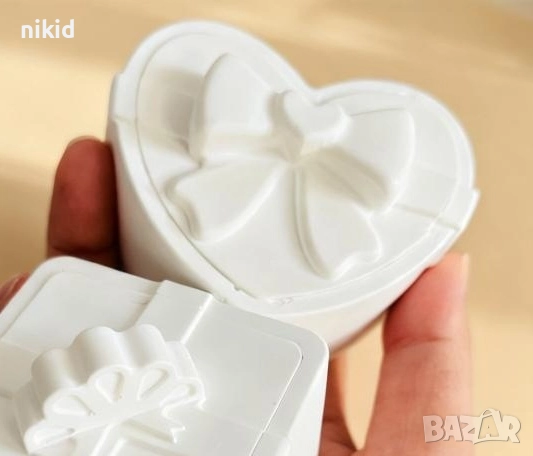 3d подаръчна кутия Сърце капак подарък панделка 2 части кутийка силиконов молд форма за бижута смола, снимка 3 - Форми - 52969016