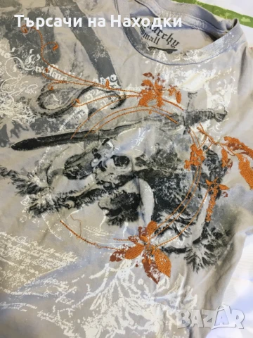 Автентична мъжка тениска MONARCHY Grey Orange Embroidery S Small светлосива , снимка 3 - Тениски - 50925997