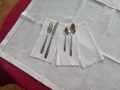 Бяла ленена бродирана покривка за маса с 6 луксозни салфетки, снимка 3
