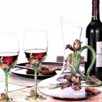 Луксозен, декориран сервиз за вино от кристал, снимка 3 - Подаръци за рожден ден - 34143276