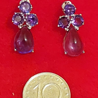Красиви нежни сребърни дамски обеци с Пурпурен Аметист, снимка 6 - Обеци - 36468771