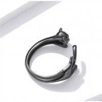 Сребърен пръстен черна котка Модел 024, снимка 5 - Пръстени - 40052842