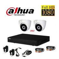 DAHUA Full HD комплект с 2 куполни камери 1080р + кабели + DVR + захранване, снимка 1 - HD камери - 42666881