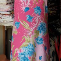 Розова рокля на сини цветя с тънки презрамки , снимка 1 - Рокли - 37312629