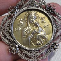 Възрожденска Сребърна икона, амулет, накит, медальон с Богородица, Дева Мария - Панагия  - Богородиц, снимка 3 - Колиета, медальони, синджири - 30015891
