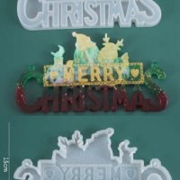 Merry Christmas Коледен грамаден силиконов молд форма калъп за гипс шоколад смола и украси табела , снимка 1 - Форми - 30543560