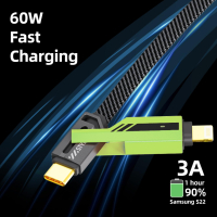 opodot 4 в 1 с Lightning/USB C/USB A портове, зелен,1,5 м [60W Fast Charging&Data Sync], снимка 4 - Кабели и адаптери - 44767675