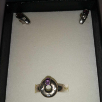 Комплект пръстен и обеци от сребро и аметисти, снимка 5 - Бижутерийни комплекти - 44819462