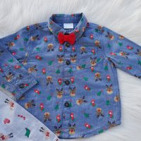 Коледна риза с папионка F&F за бебе 9-12 месеца, снимка 1 - Бебешки блузки - 35010487